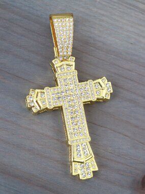 Cross Pendant with Rhinestones Ice Out Style 18k Gold Plated